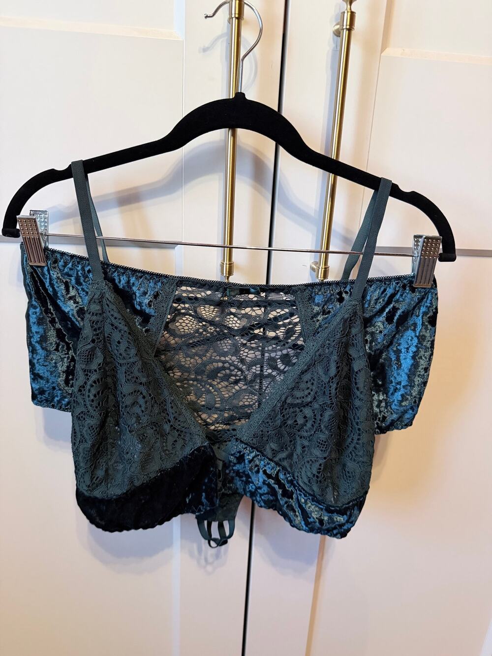 dark green velvet cheeky sleep set nwt